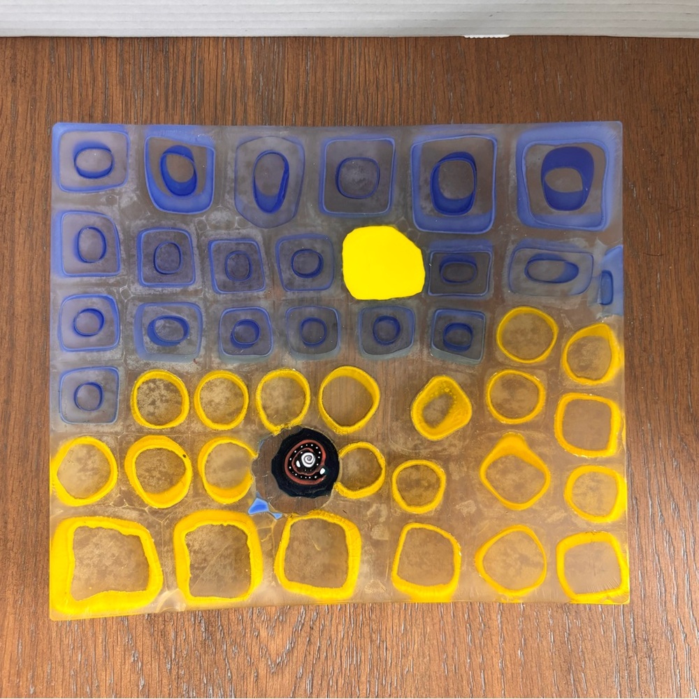 Fused Glass Contemporary Geometric Grid Design W/ Oblong Shapes Modern Artsy - Picture 6 of 6
